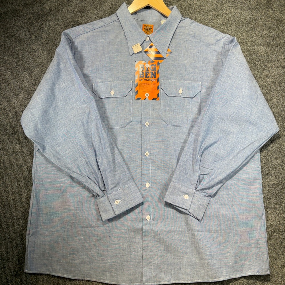 Big Ben by Wrangler‎ Chambray Work Shirt Mens 18.5 Blue Vintage USA New